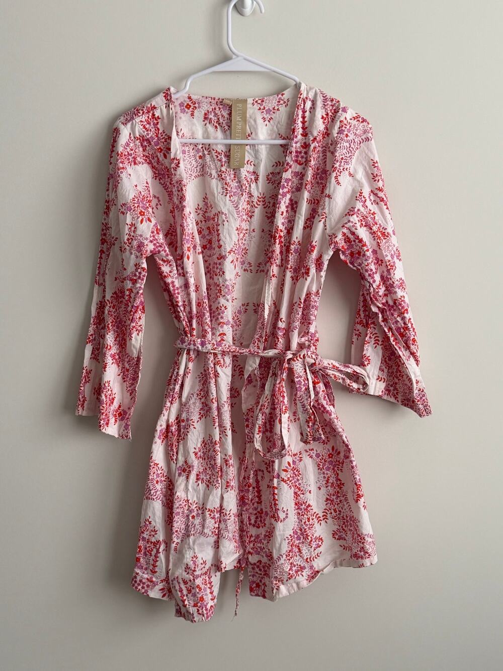 Plum Pretty Sugar Floral Wrap Robe XS Red Purple White Romantic Boho